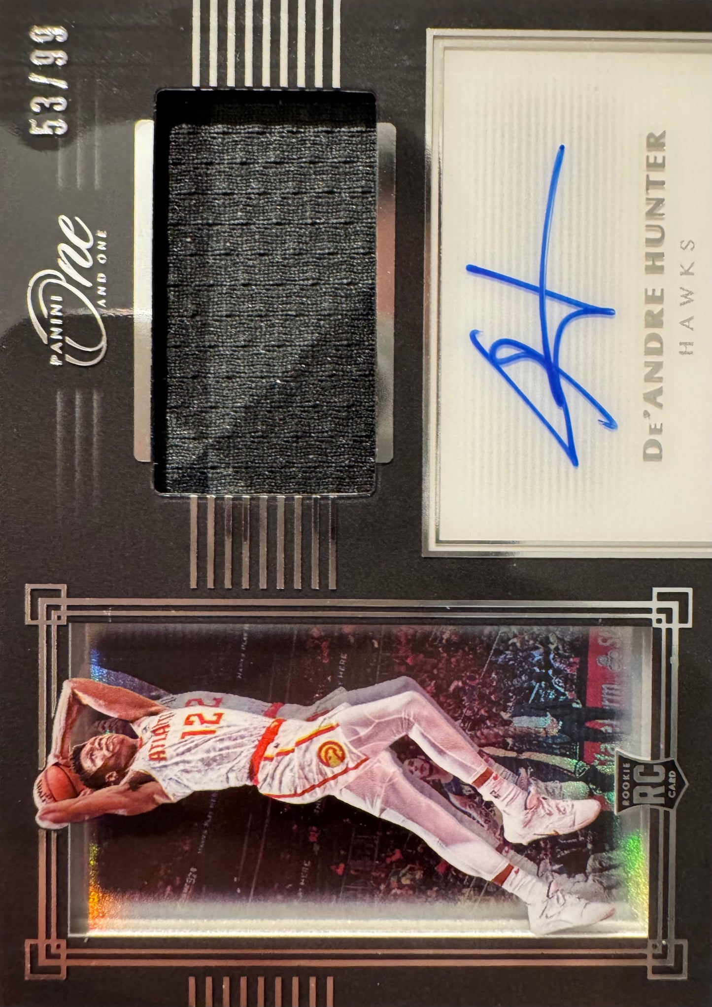 2019 Panini One RPA Patch Autograph /99 De'Andre Hunter RC #PRJA-DAH Atlanta Hawks