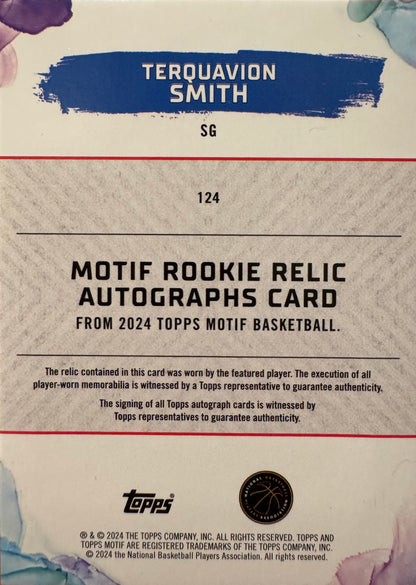 2024 Topps Motif RPA Patch Autograph /25 Terquavion Smith RC #124 Philadelphia 76ers