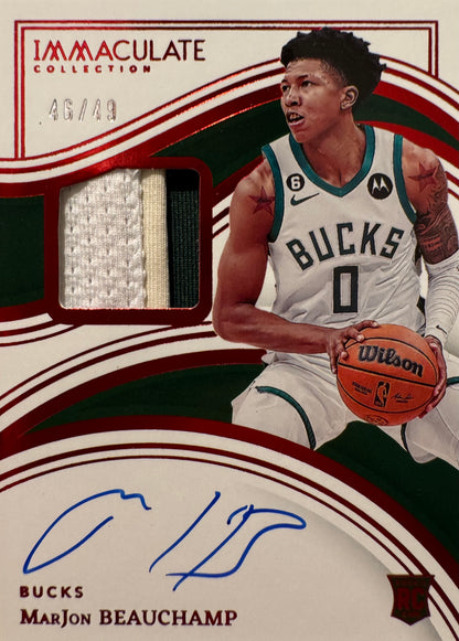 2022 Panini Immaculate RPA Patch Autograph /49 MarJon Beauchamp RC #111 Milwaukee Bucks