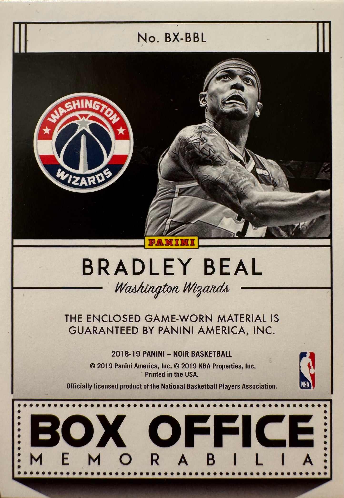 2018 Panini Noir Patch /99 Bradley Beal #BX-BBL Washington Wizards