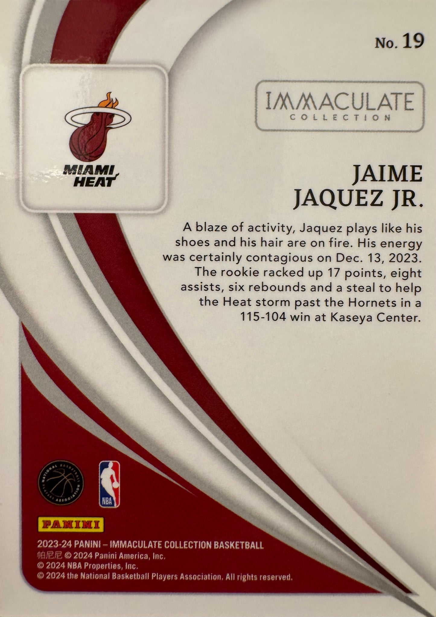 2023 Panini Immaculate Jaime Jaquez RC /99 #19 Miami Heat