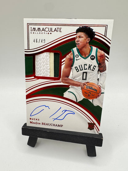 2022 Panini Immaculate RPA Patch Autograph /49 MarJon Beauchamp RC #111 Milwaukee Bucks