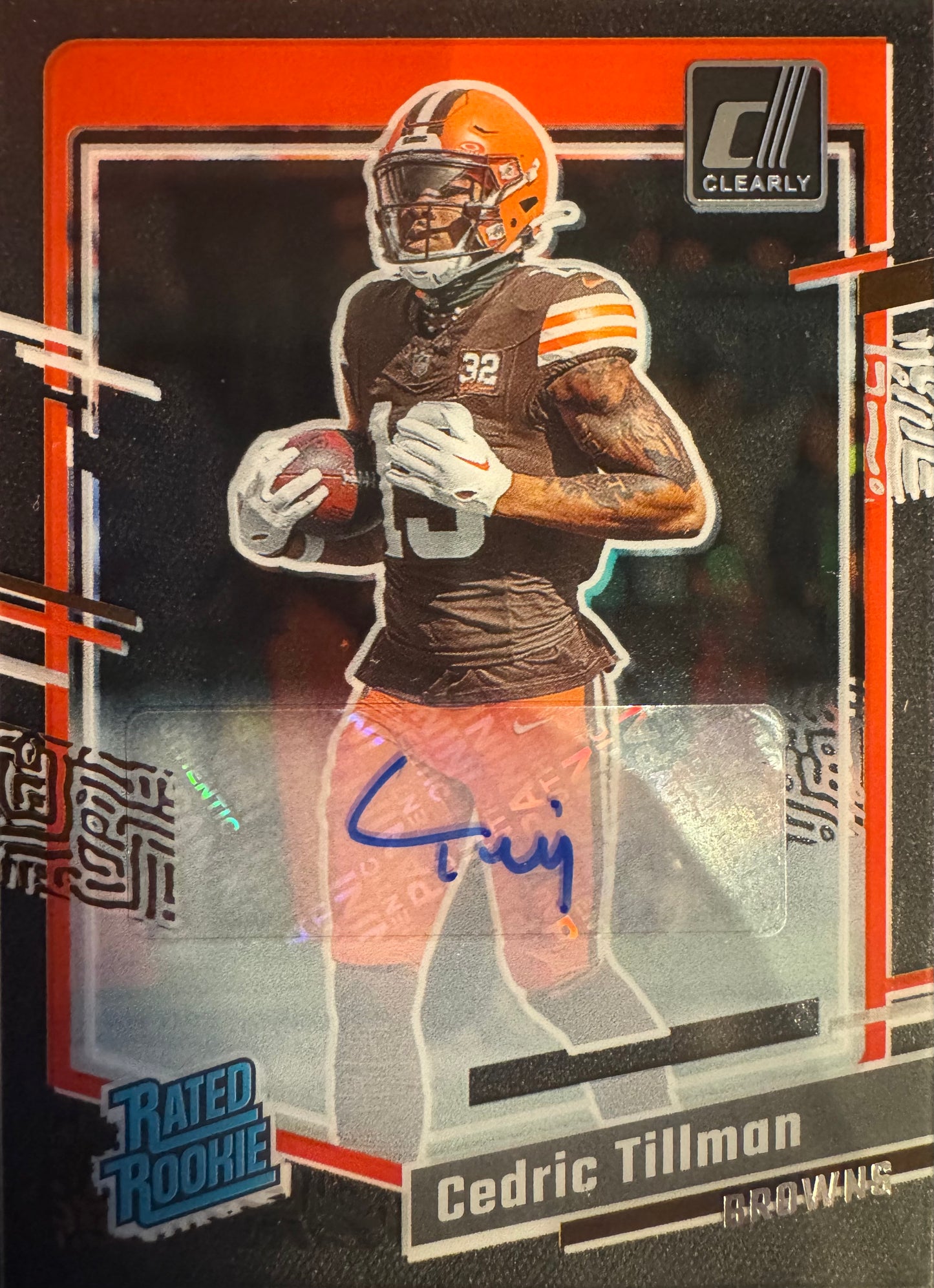 2023 Panini Clearly Donruss Rated Rookie Autograph Cedric Tillman RC #54 Cleveland Browns