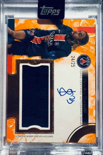2025 Topps Exhibition PSG Patch Auto On Card Orange Bradley Barcola /25 #EX-BB Paris Saint-Germain
