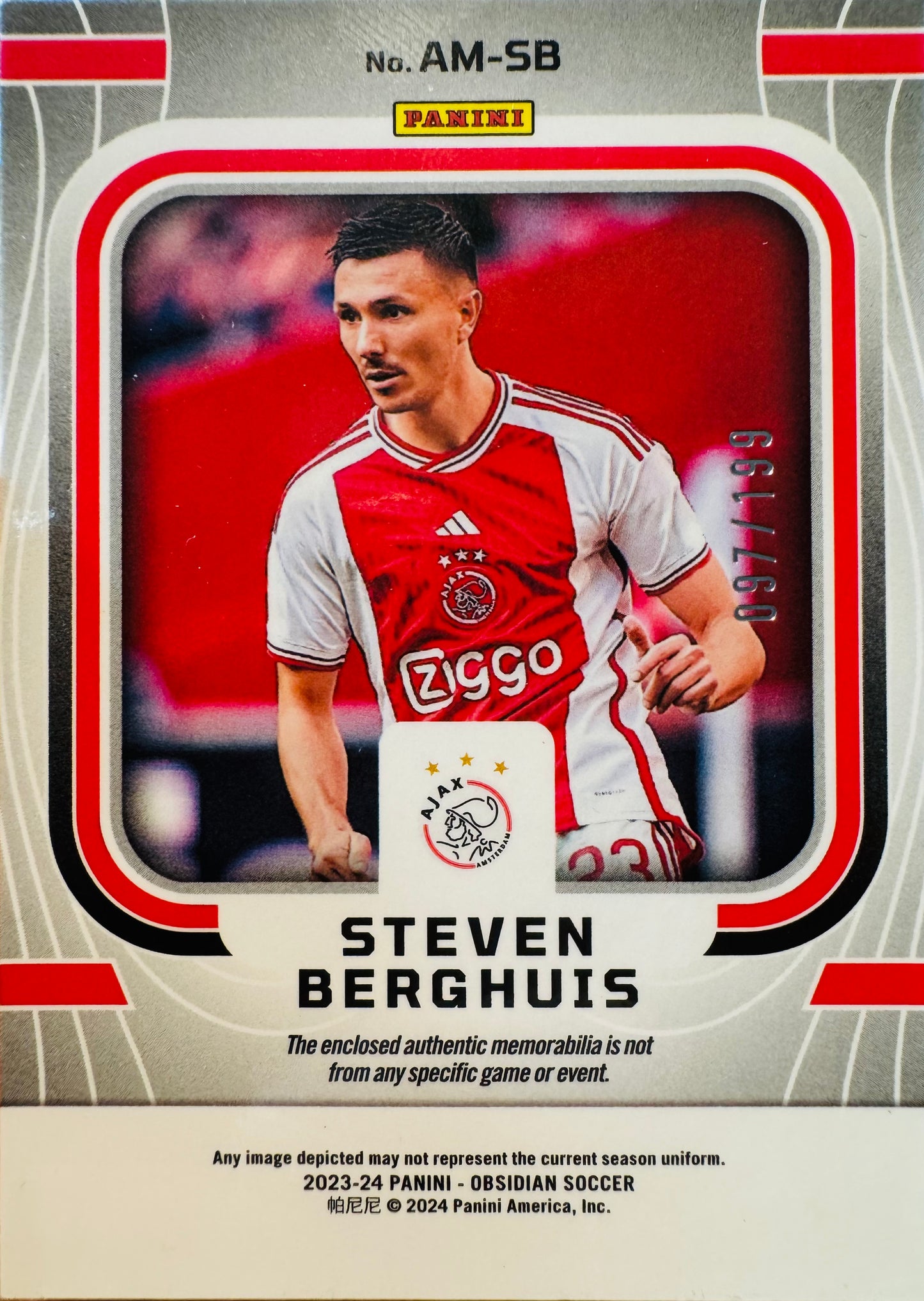 2023 Panini Obsidian Atomic Patch Steven Berghuis /199 #AM-SB Ajax