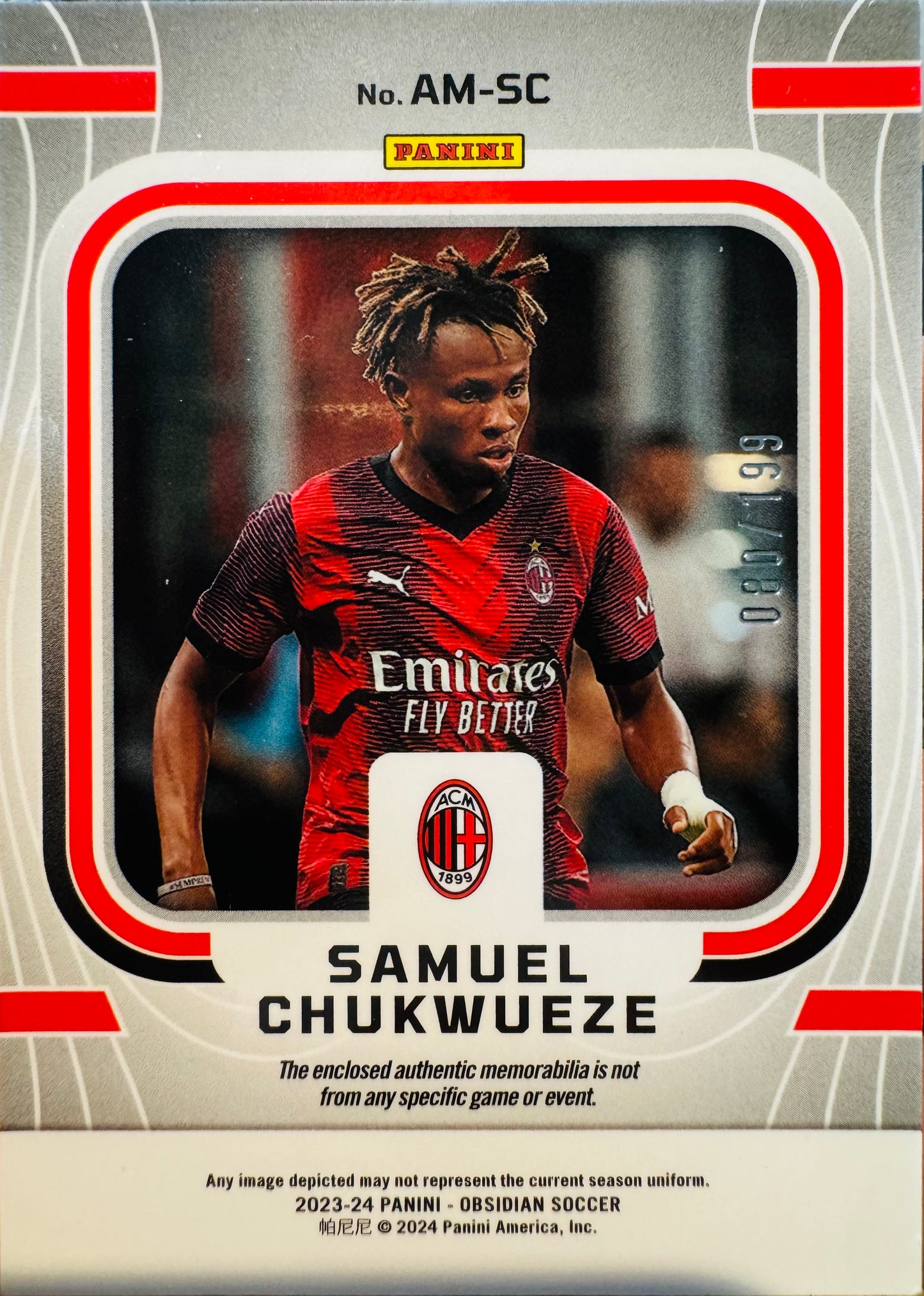 2023 Panini Obsidian Atomic Patch Samuel Chukwueze /199 #AM-SC AC Milan