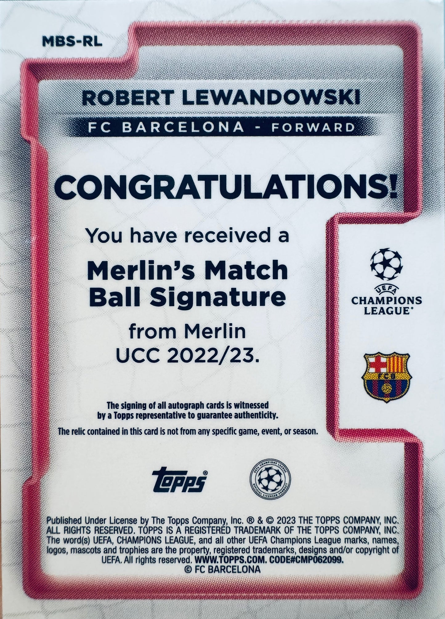 2022 Topps Merlin Match Ball Signature Robert Lewandowski #MBS-RL FC Barcelona