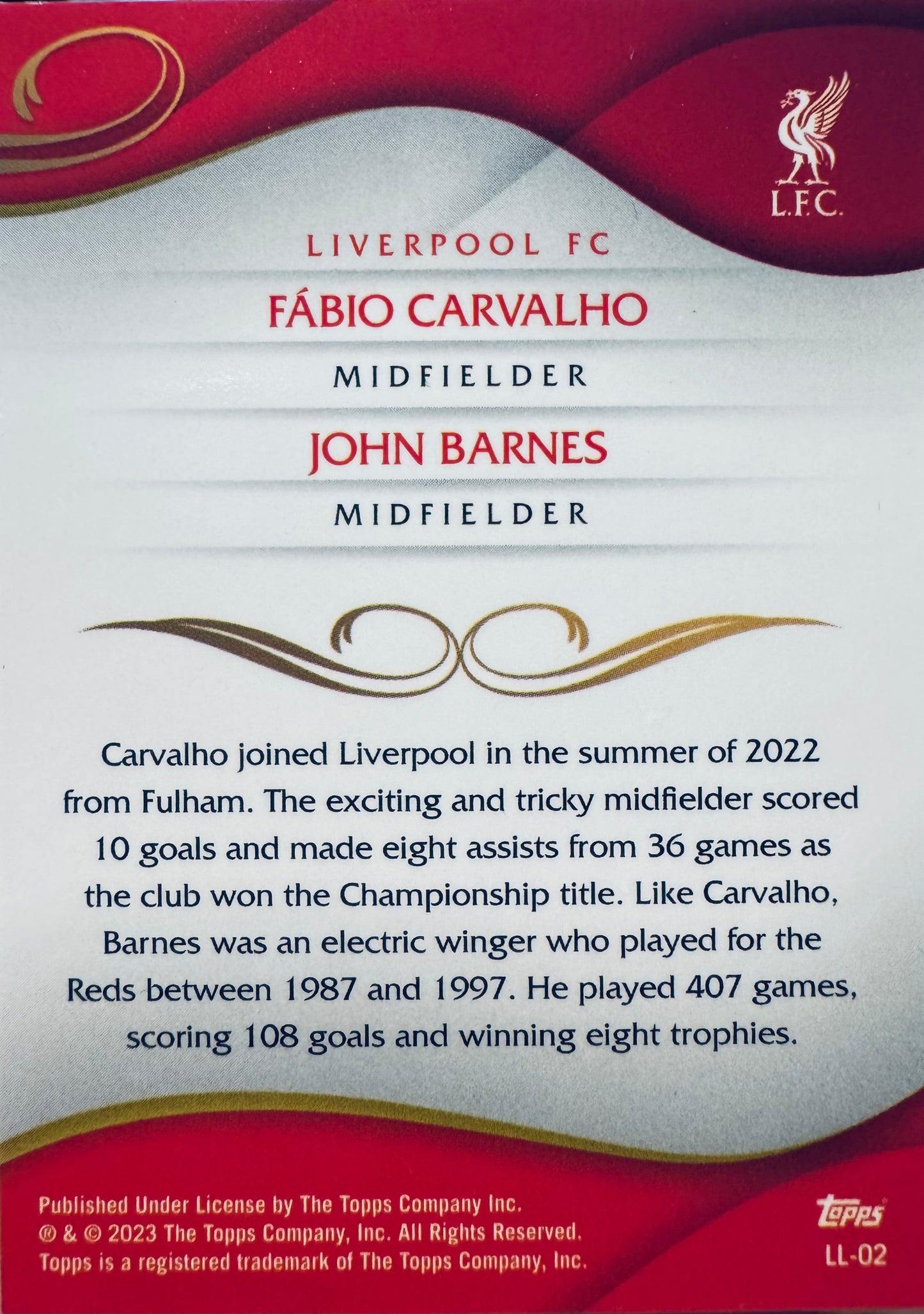 2022 Topps Lineage Lenticular YNWA John Barnes / Fabio Carvalho #LL-02 Liverpool