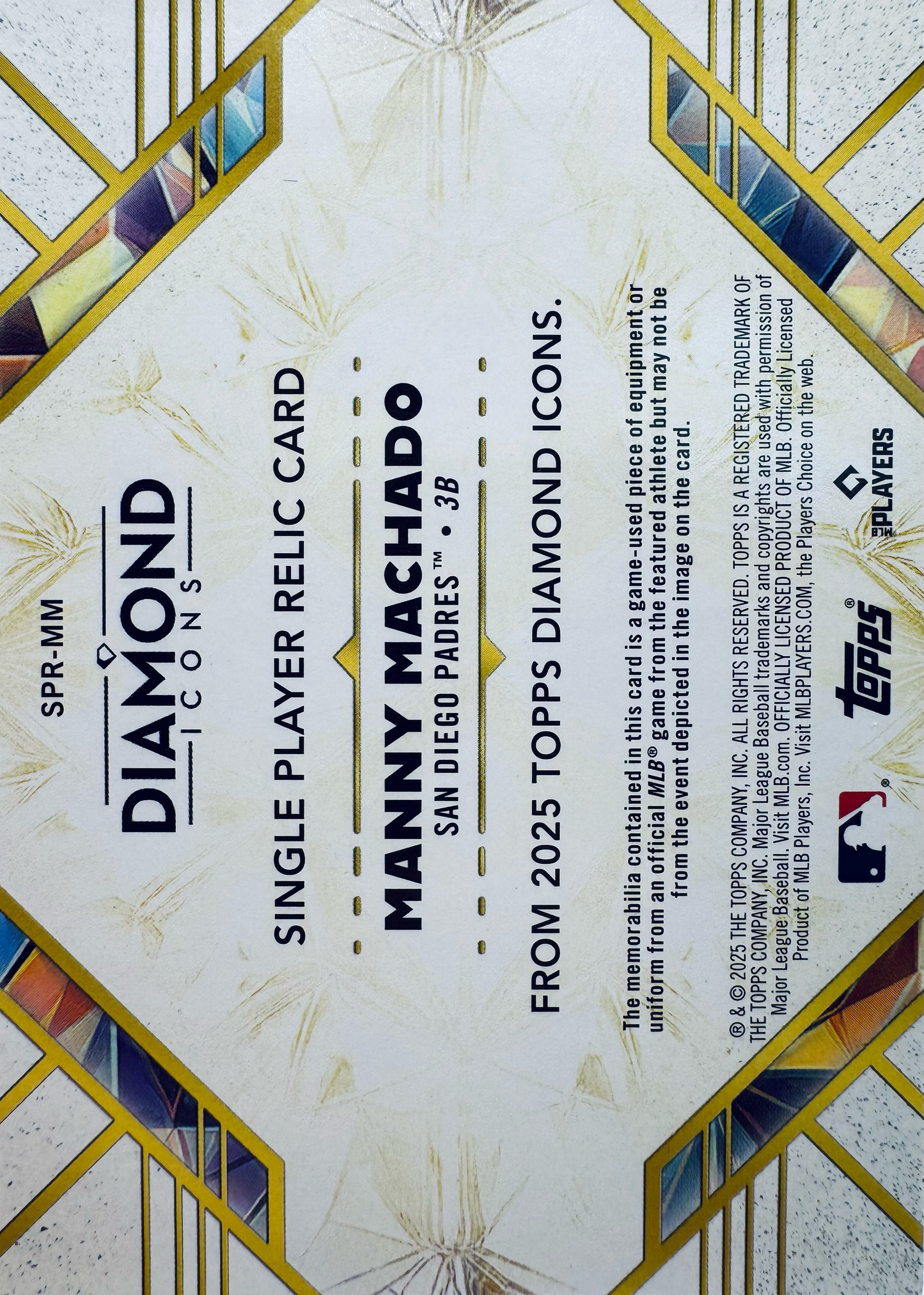 2025 Topps Diamond Icons Manny Machado Game Worn Patch /25 #SPR-MM San Diego Padres