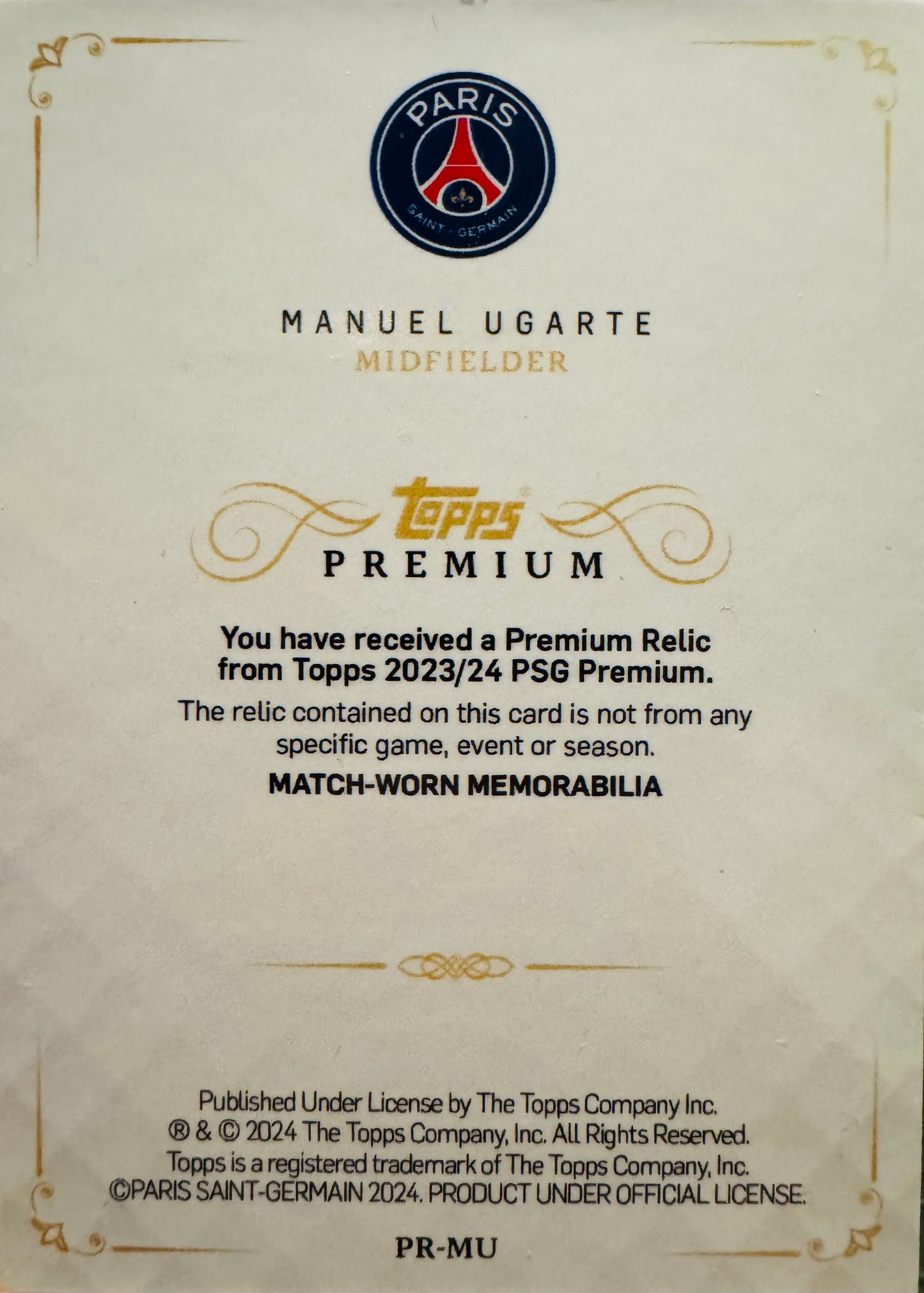 2023 Topps Premium Manuel Ugarte White Patch Amber /25 #PR-MU PSG