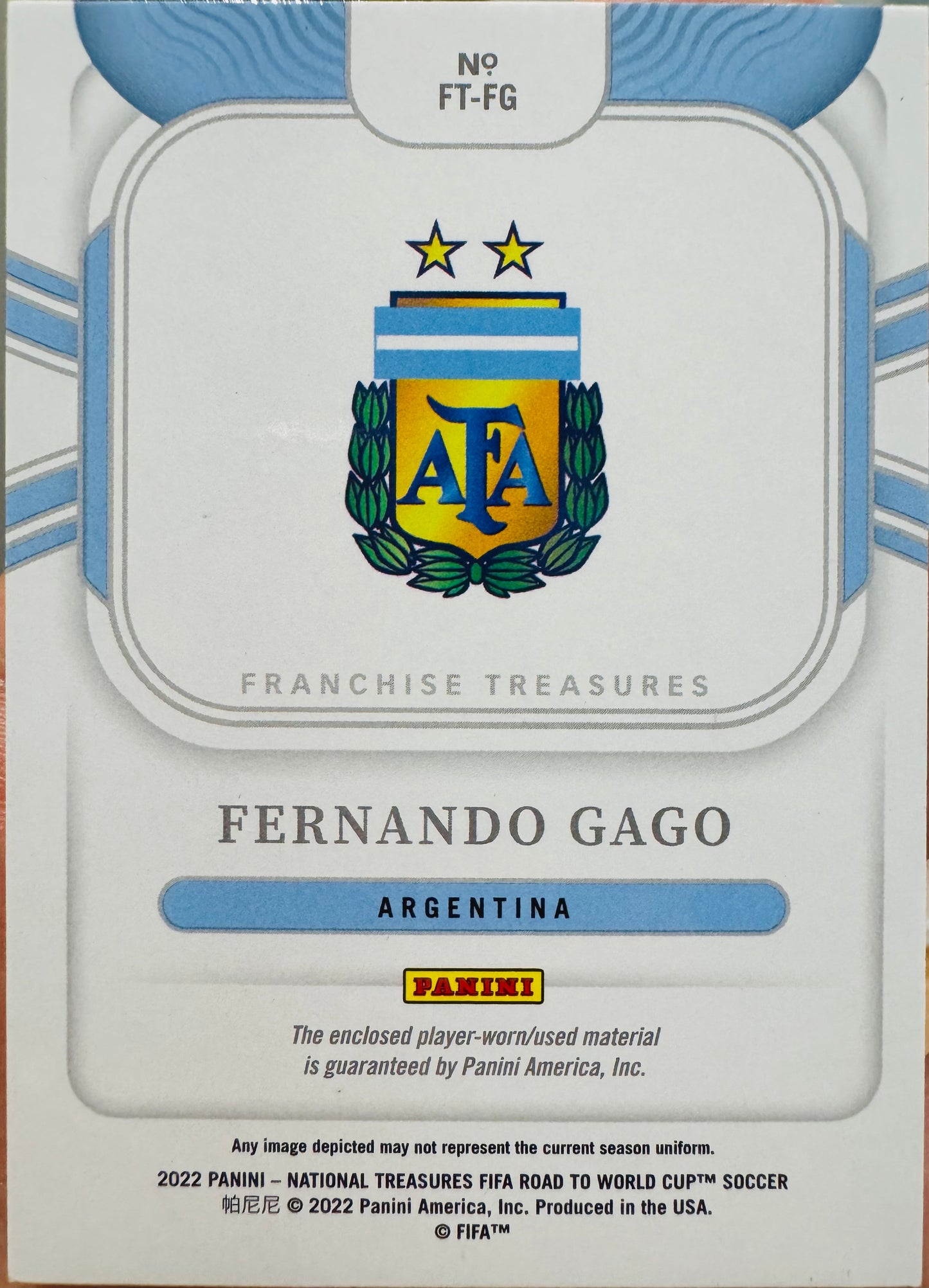 2022 Panini National treasures World Cup Fernando Gago Patch /25 #FT-FG Argentina