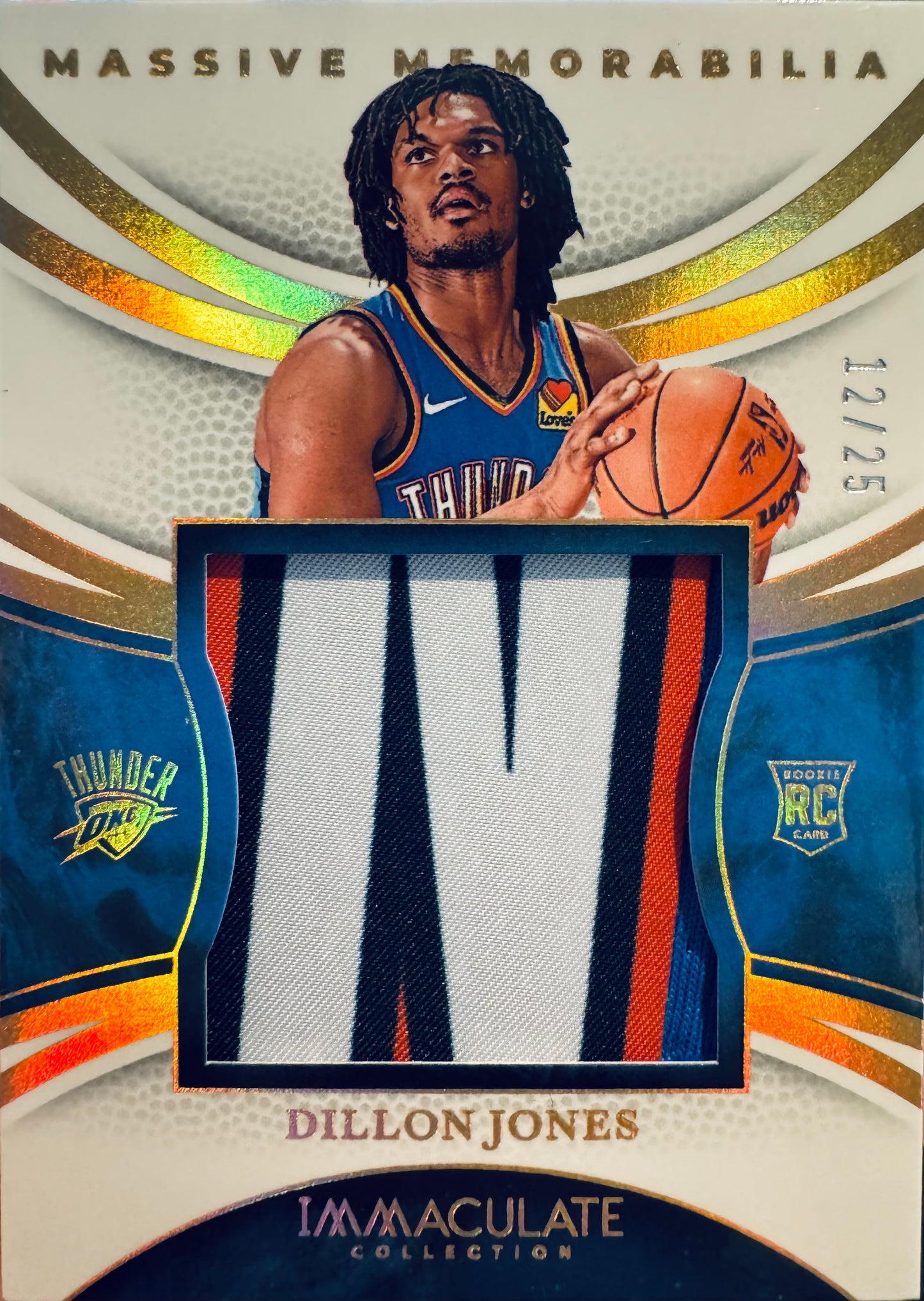 2024 Panini Immaculate Massive Memorabilia /25 Dillon Jones RC #MM-DLN Oklahoma City Thunder