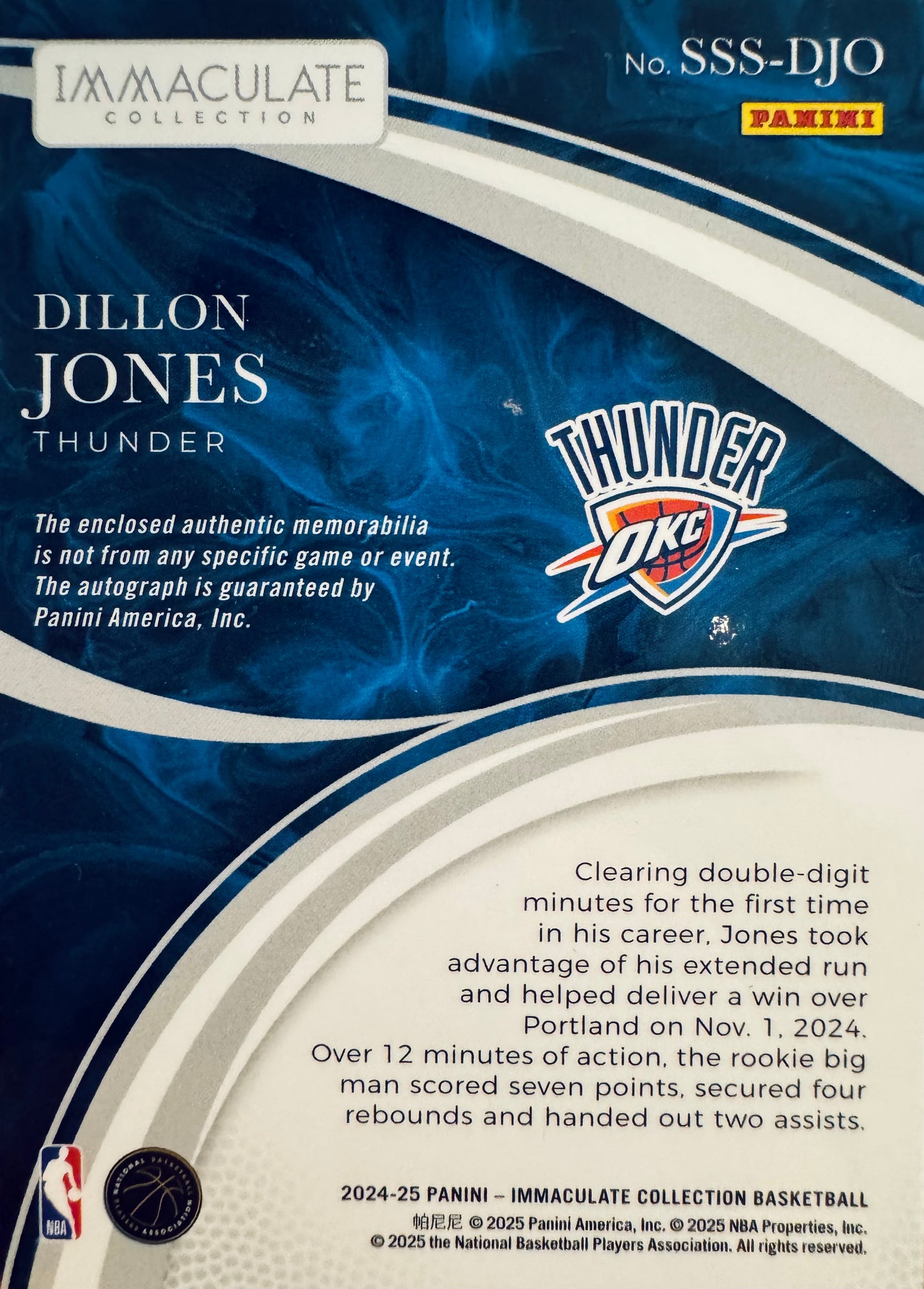 2024 Panini Immaculate Sneaker RPA /49 Dillon Jones #SSS-DJO Oklahoma City Thunder