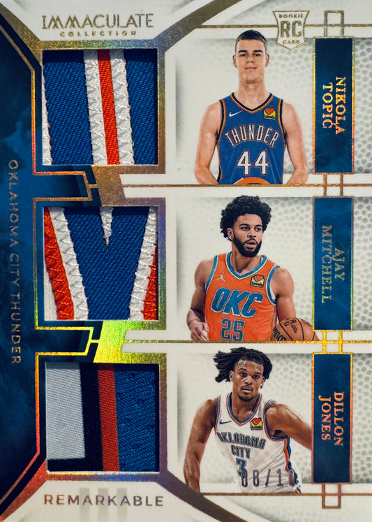 2024 Panini Immaculate Remarkable Triple Relic /10 Topic/Jones/Mitchell #RJT-OKC Oklahoma City Thunder