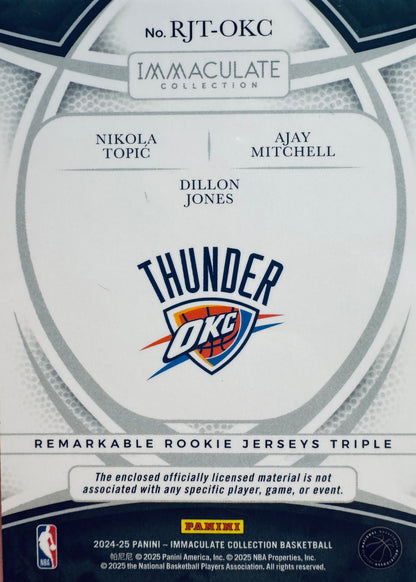 2024 Panini Immaculate Remarkable Triple Relic /10 Topic/Jones/Mitchell #RJT-OKC Oklahoma City Thunder