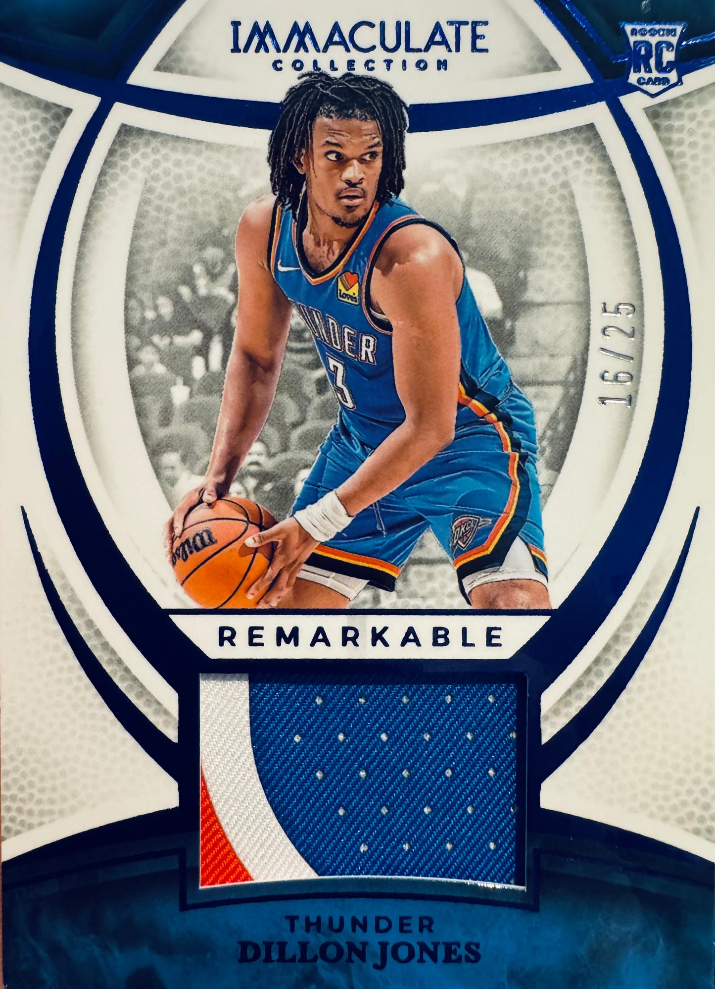 2024 Panini Immaculate Remarkable Patch Blue /25 Dillon Jones RC #RRJ-DLJ Oklahoma City Thunder