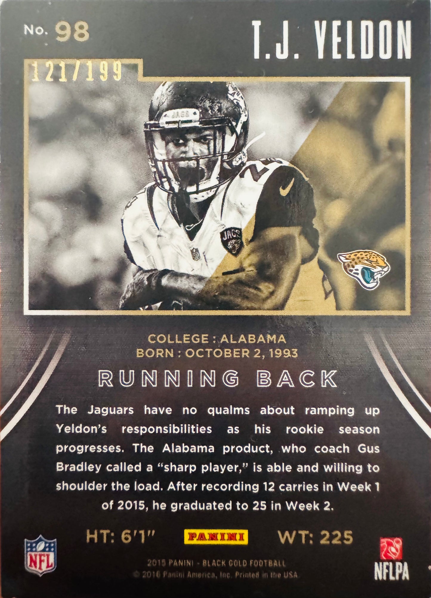2015 Panini Black Gold TJ Yeldon RC /199 #98 Jacksonville Jaguars