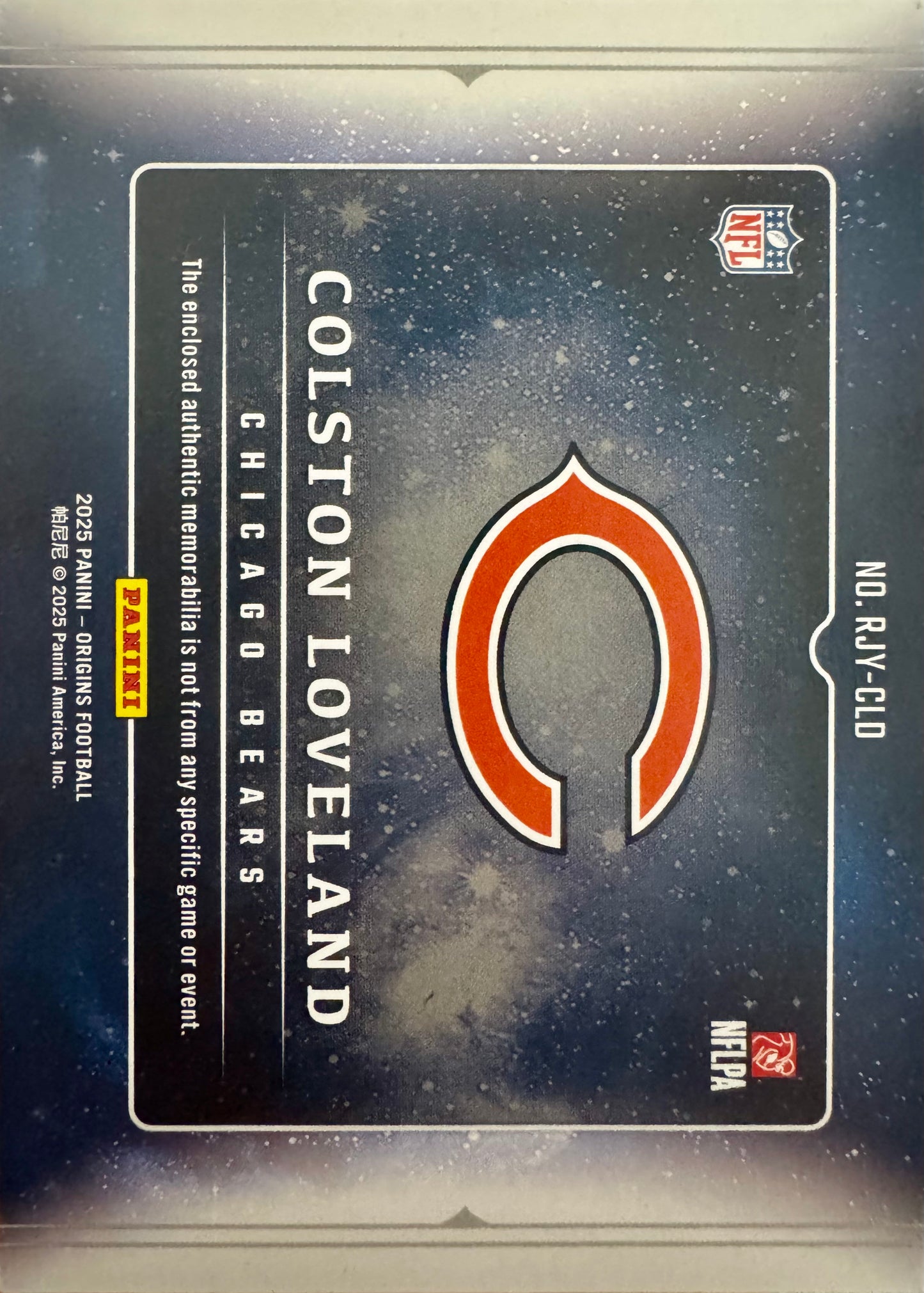 2025 Panini Origins Rookie Jumbo Patch /25 Colston Loveland RC #RJY-CLD Chicago Bears