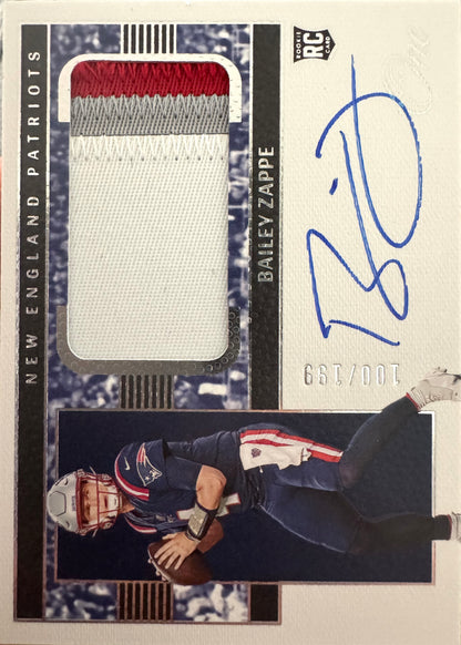 2023 Panini One Bailey Zappe RPA /199 auto RC Patch #29 New England Patriots