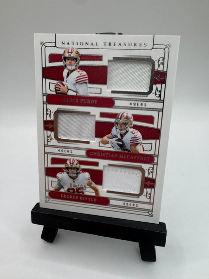 2025 Panini National Treasures Trio Patch /99 Purdy / McCaffrey / Kittle #GTM-PMK 49ers