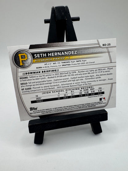 2025 Topps Bowman Prospect 1st Red /5 Seth Hernandez #BD-25 Pittsburgh Pirates