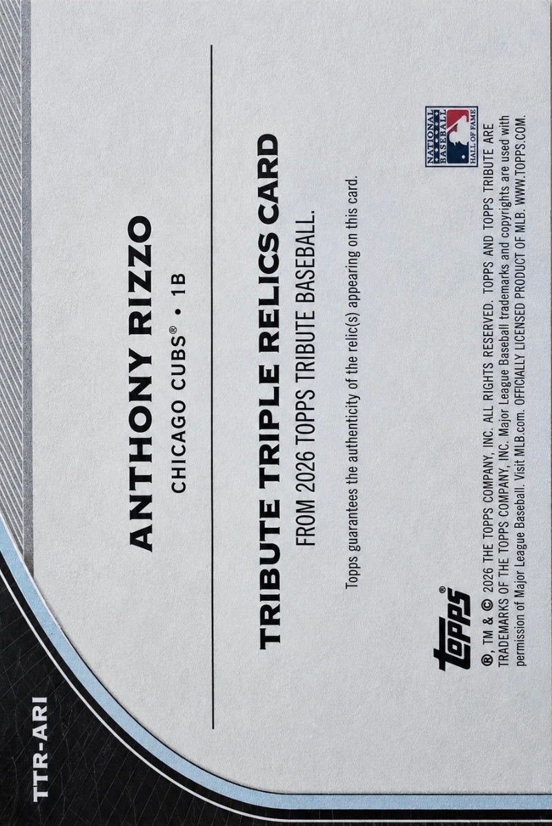 2026 Topps Tribute Triple Patch /199 Anthony Rizzo #TTR-ARI Chicago Cubs