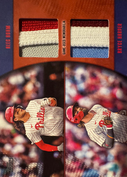 2025 Topps Series 1 Dual Relics Red Bryce Harper Alec Bohm 5 /5 #MLMDR-ALB Philadelphia Phillies