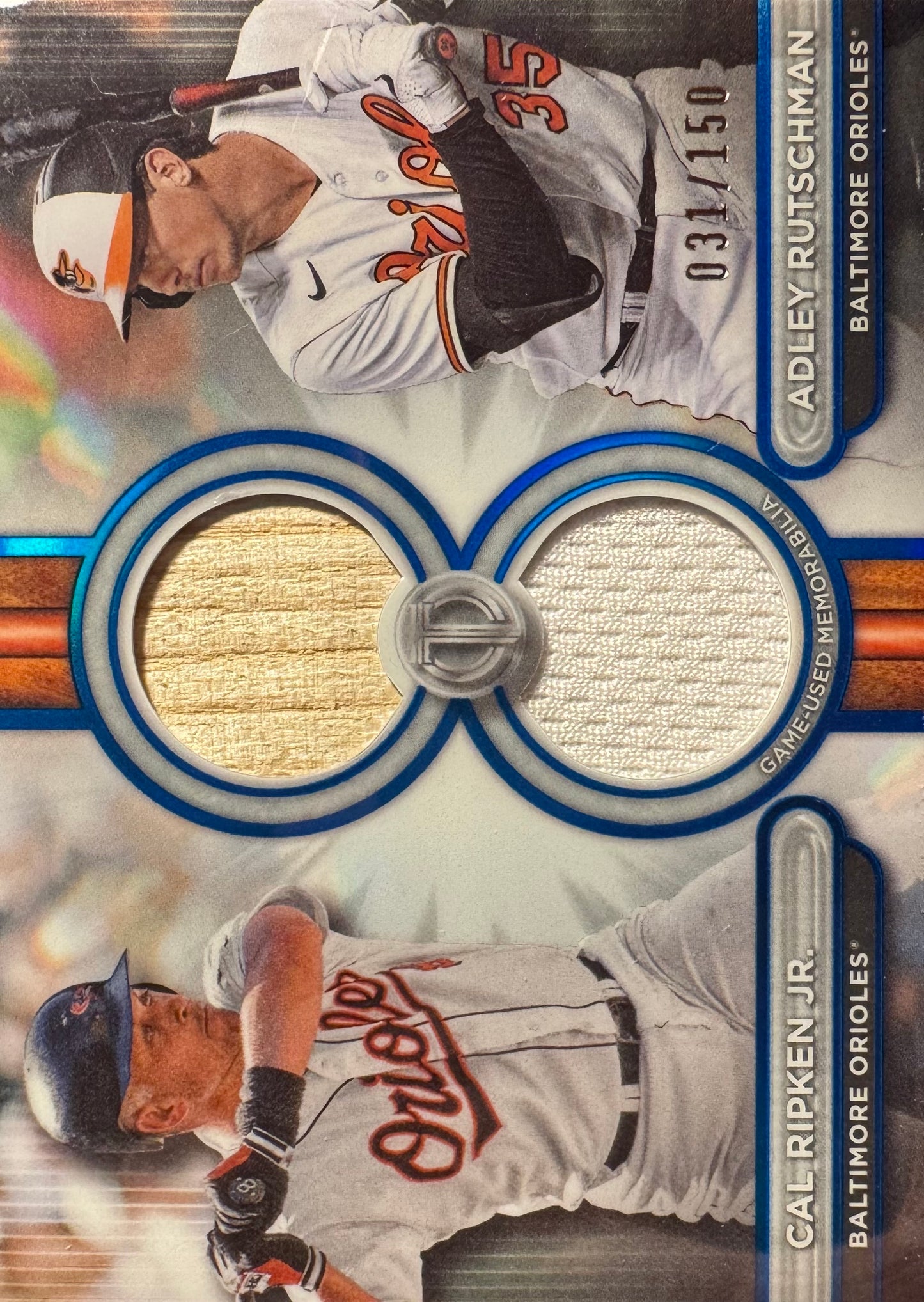 2024 Topps Tribute Dual Relic used Cal Ripken Jr Adley Rutschman /150 #DR2-RR Baltimore Orioles