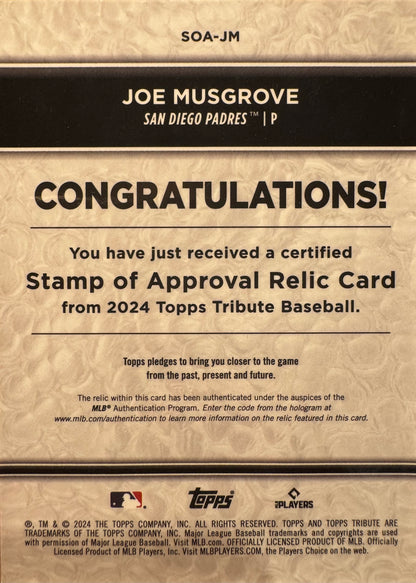 2024 Topps Tribute Relic used Joe Musgrove /199 #SOA-JM San Diego Padres