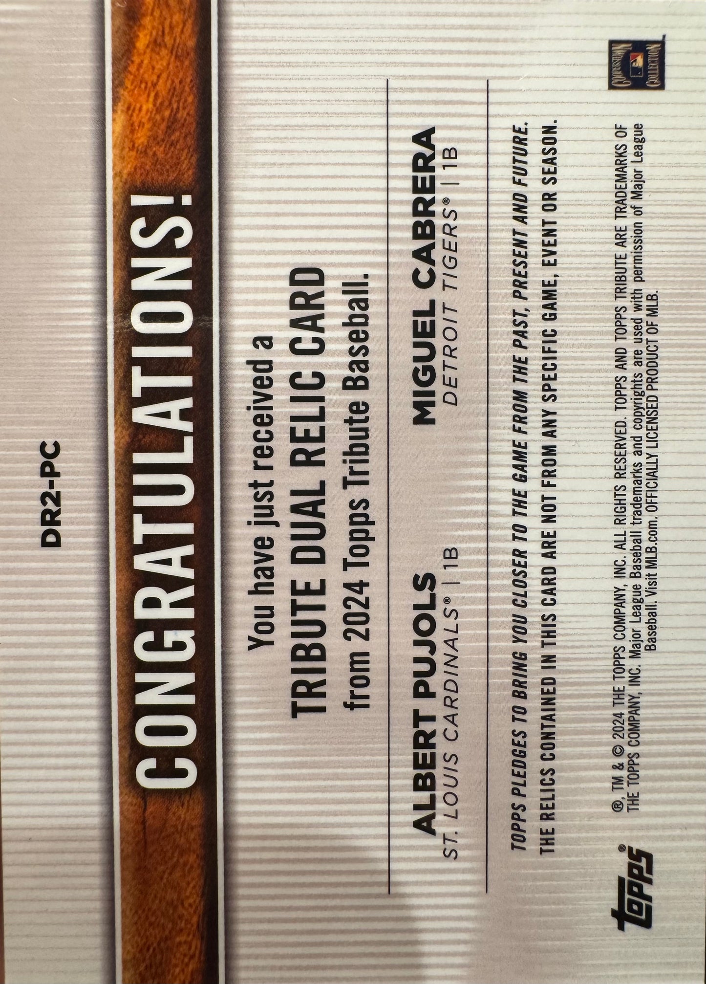 2024 Topps Tribute Dual Relic used Albert Pujols Miguel Cabrera /199 #DR2-PC Cardinals / Tigers