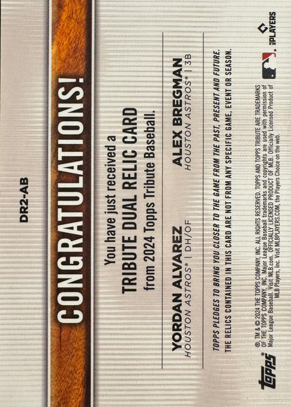 2024 Topps Tribute Dual Relic used Yordan Alvarez Alex Bregman /75 #DR2-AB Houston Astros