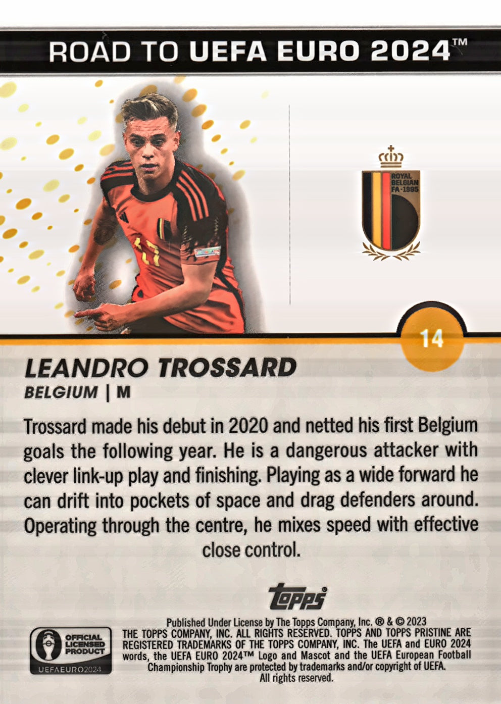 2023 Topps Pristine Road To Euro 2024 Leandro Trossard #14 Belgium
