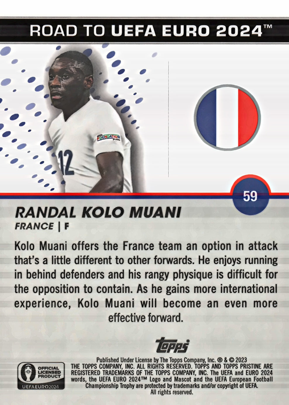 2023 Topps Pristine Road To Euro 2024 National Debut Randal Kolo Muani #59 France