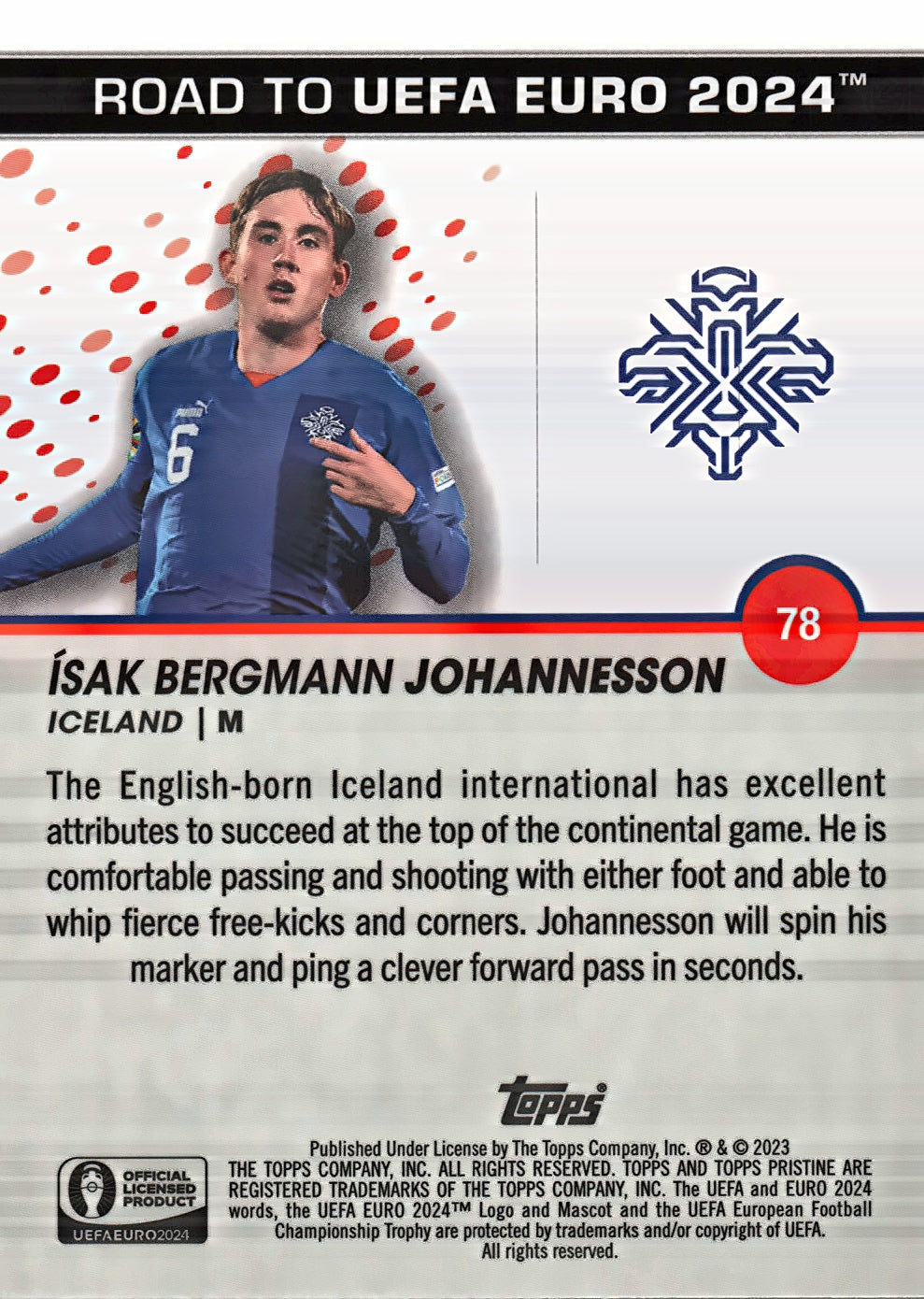2023 Topps Pristine Road To Euro 2024 Ísak Bergmann Jóhannesson #78 Iceland