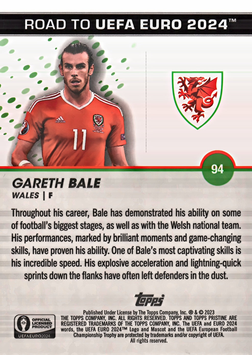 2023 Topps Pristine Road To Euro 2024 Gareth Bale #94 Wales
