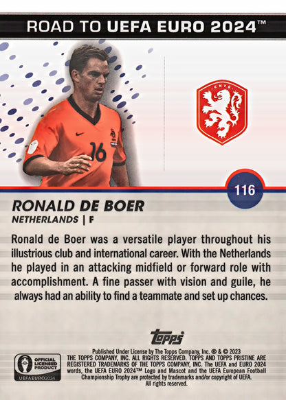 2023 Topps Pristine Road To Euro 2024 Ronald De Boer #116 Netherlands