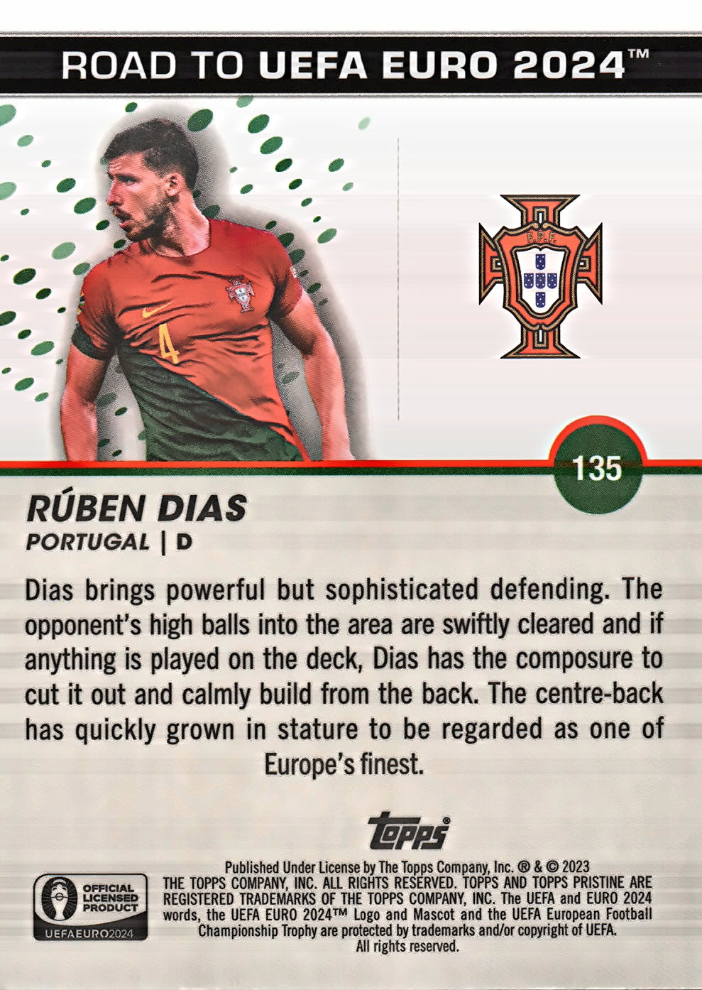 2023 Topps Pristine Road To Euro 2024 Rúben Dias #135 Portugal