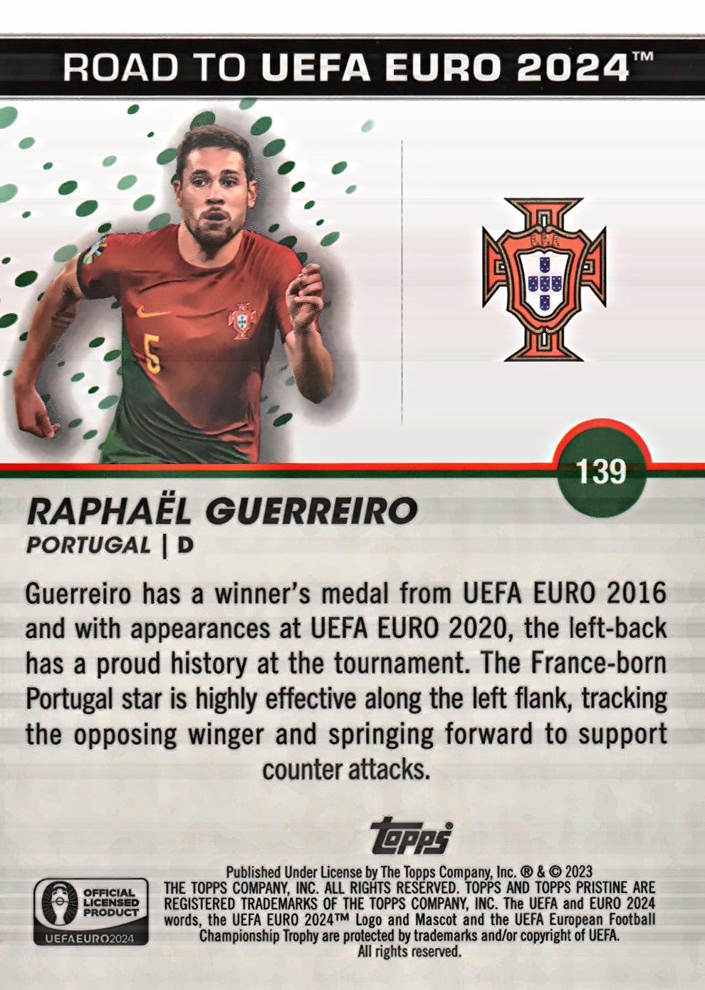 2023 Topps Pristine Road To Euro 2024 Raphaël Guerreiro #139 Portugal