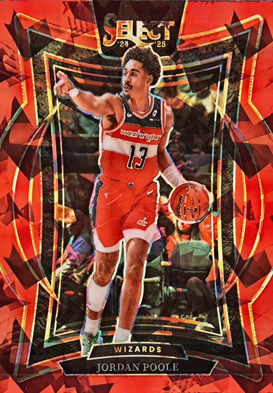 2024 Panini Select Red Cracked Ice Prizm Jordan Poole Concourse #17 Washington Wizards