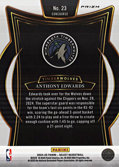 2024 Panini Select Red Cracked Ice Prizm Anthony Edwards Concourse #23 Minnesota Timberwolves
