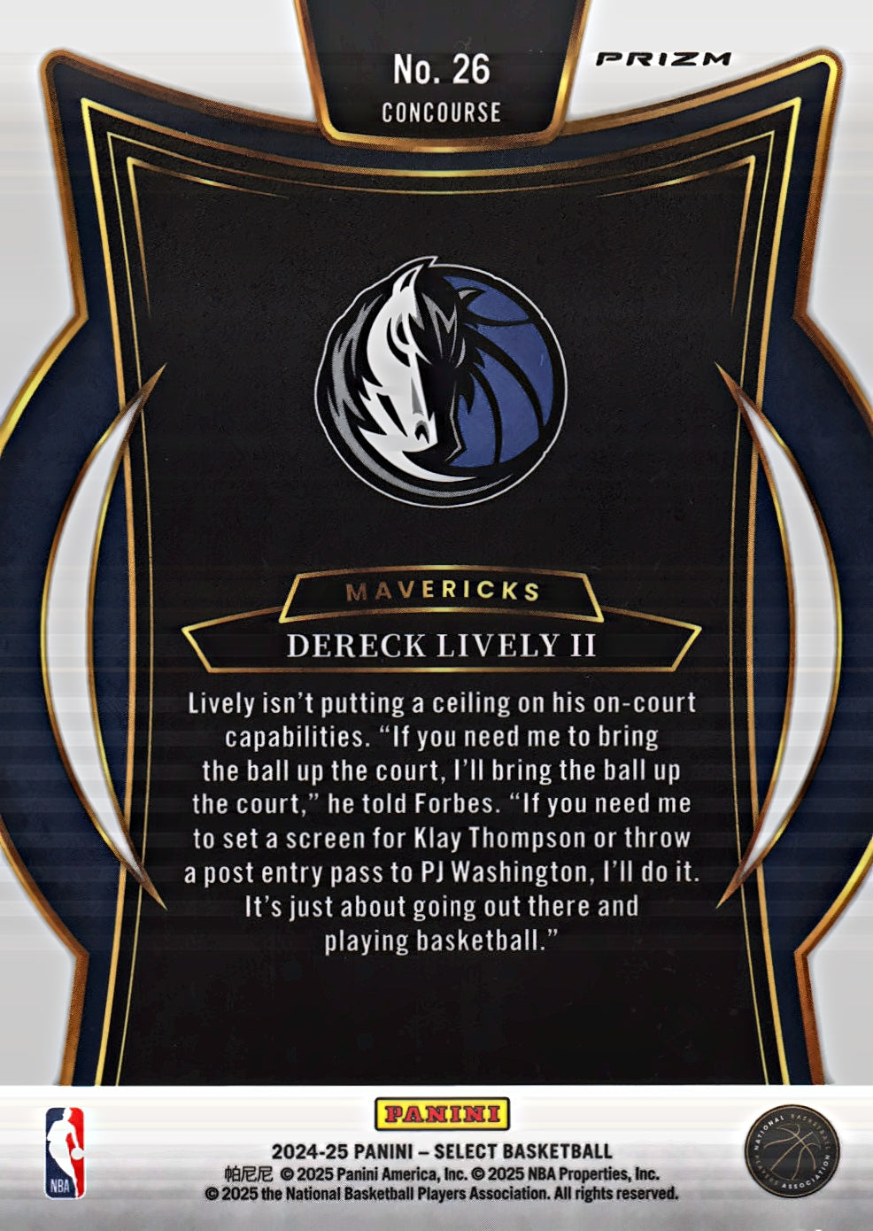 2024 Panini Select Red Cracked Ice Prizm Dereck Lively II Concourse #26 Dallas Mavericks