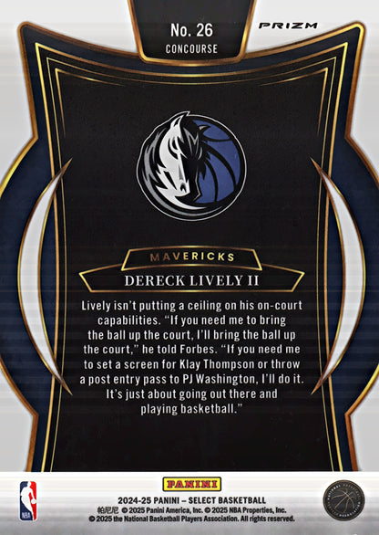 2024 Panini Select Red Cracked Ice Prizm Dereck Lively II Concourse #26 Dallas Mavericks