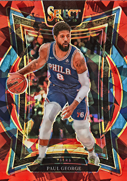 2024 Panini Select Red Cracked Ice Prizm Paul George Concourse #37 Los Angeles Clippers