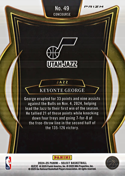 2024 Panini Select Red Cracked Ice Prizm Keyonte George Concourse #49 Utah Jazz