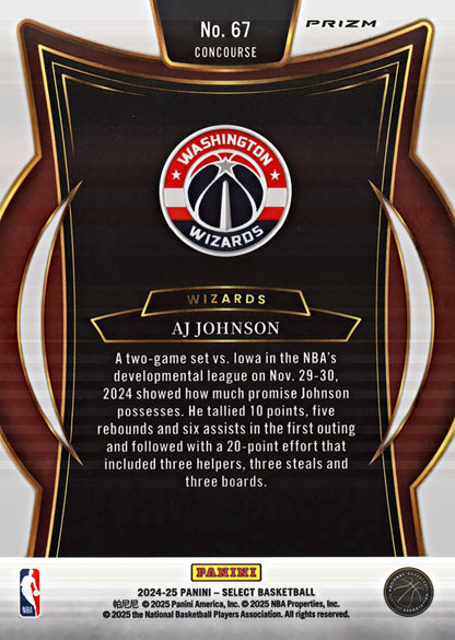 2024 Panini Select Red Cracked Ice Prizm AJ Johnson RC Concourse #67 Washington Wizards