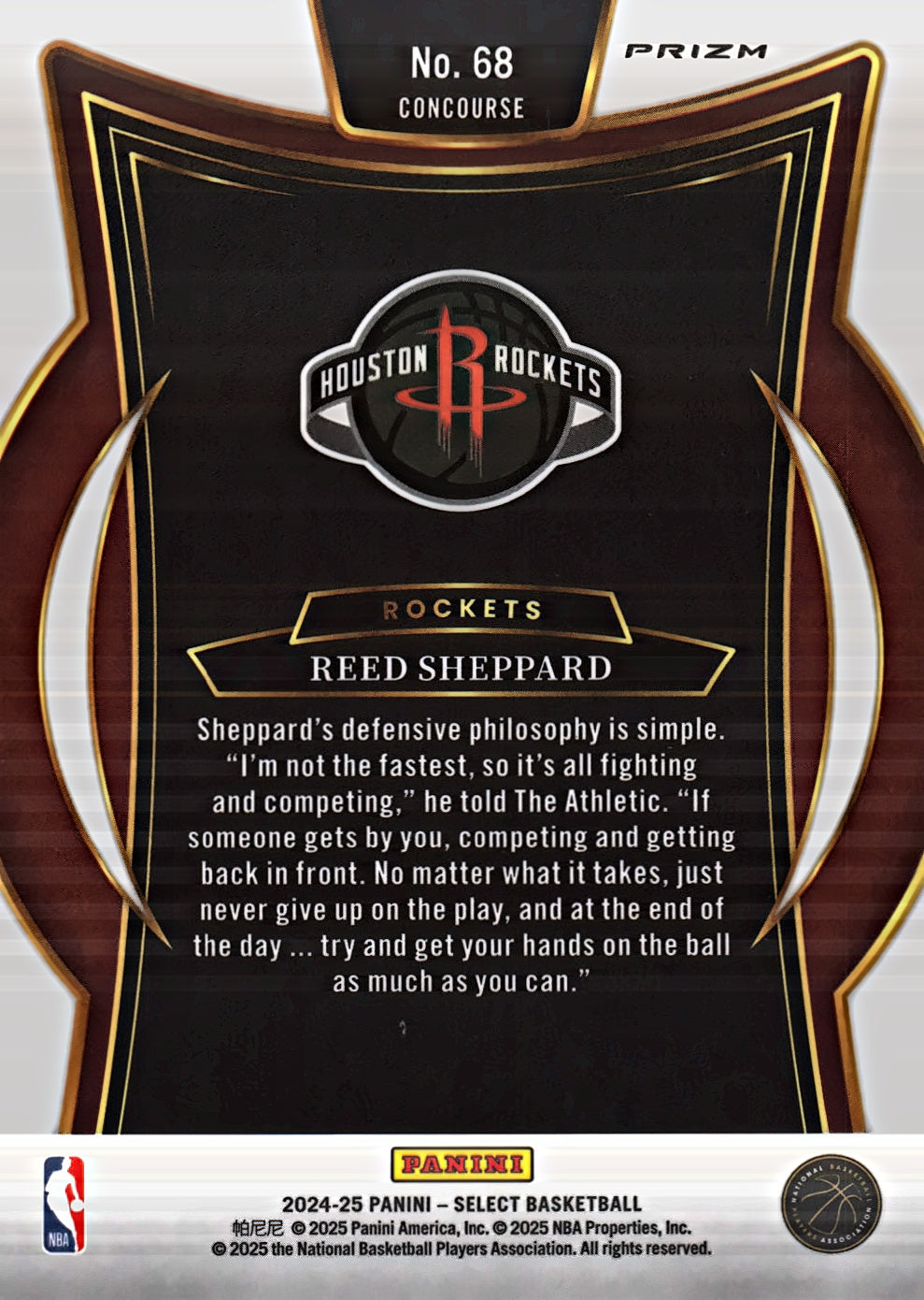 2024 Panini Select Red Cracked Ice Prizm Reed Sheppard RC Concourse #68 Houston Rockets