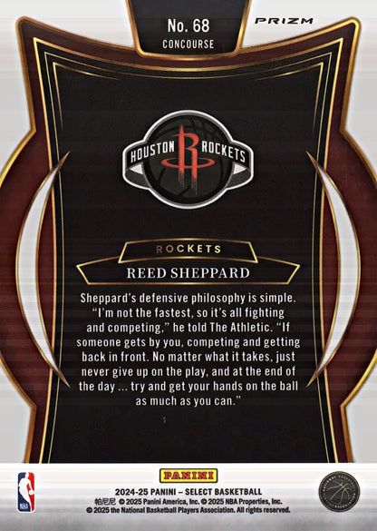 2024 Panini Select Red Cracked Ice Prizm Reed Sheppard RC Concourse #68 Houston Rockets