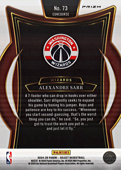 2024 Panini Select Red Cracked Ice Prizm Alexandre Sarr RC Concourse #73 Washington Wizards