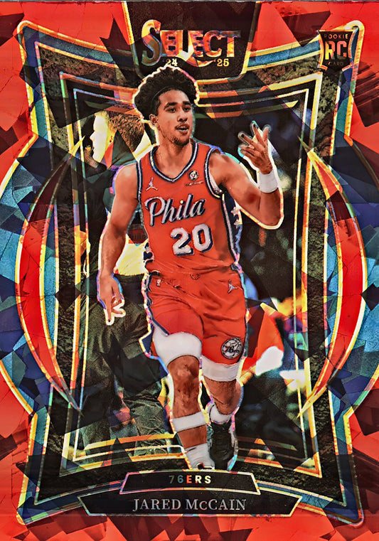 2024 Panini Select Red Cracked Ice Prizm Jared McCain RC Concourse #82 Philadelphia 76ers