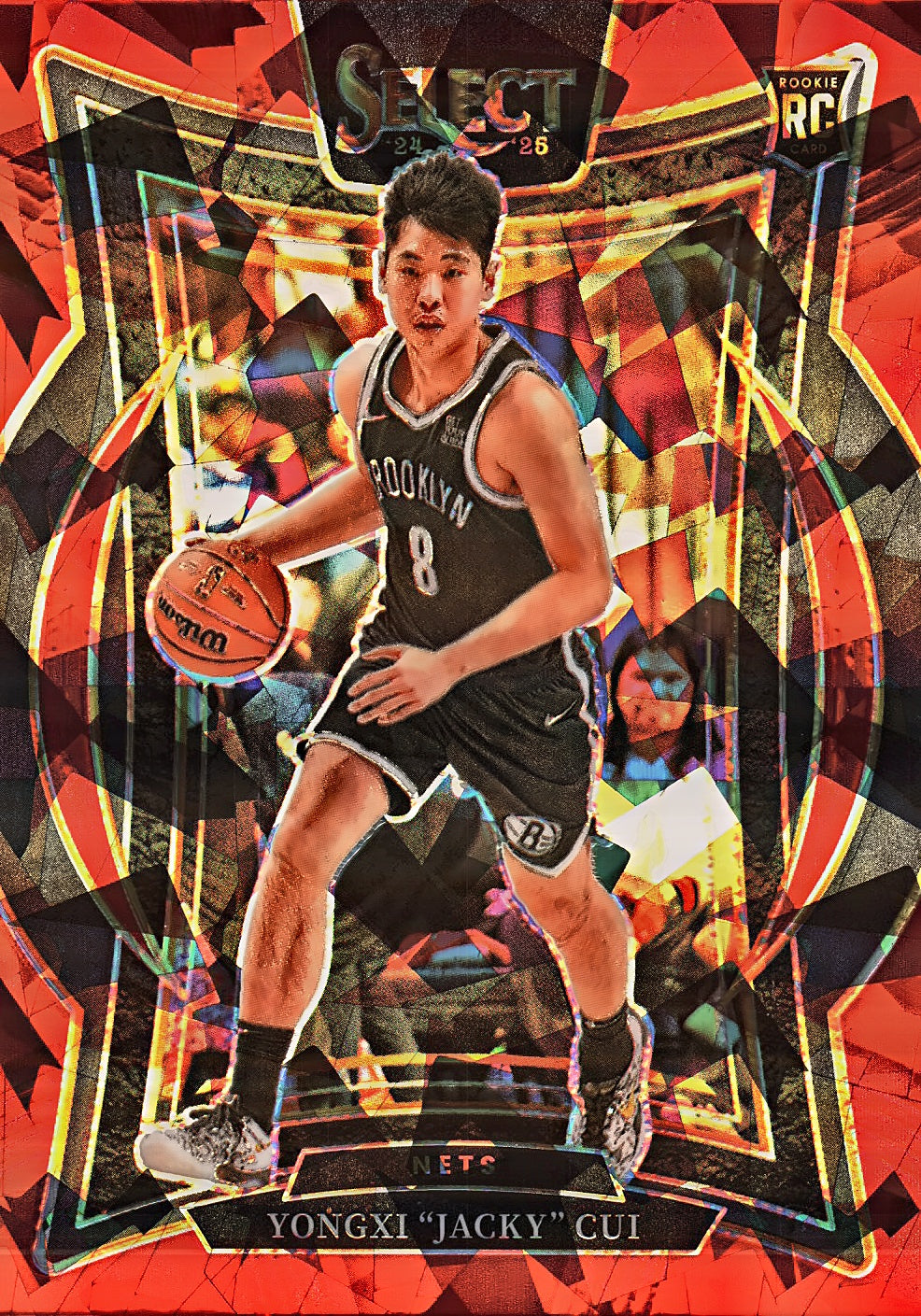 2024 Panini Select Red Cracked Ice Prizm Yongxi Jacky Cui RC Concourse #94 Brooklyn Nets